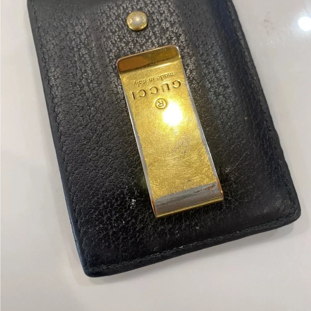 Gucci Black Card Holder with Gold Logo & Money Clip - Picture 6 of 6